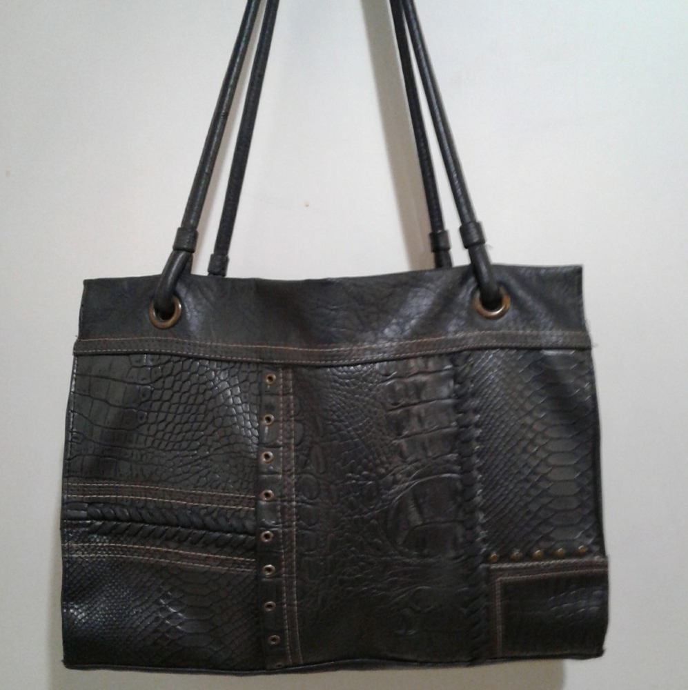 🌺 Like New Gray Genuine Leather Tote Bag/Purse